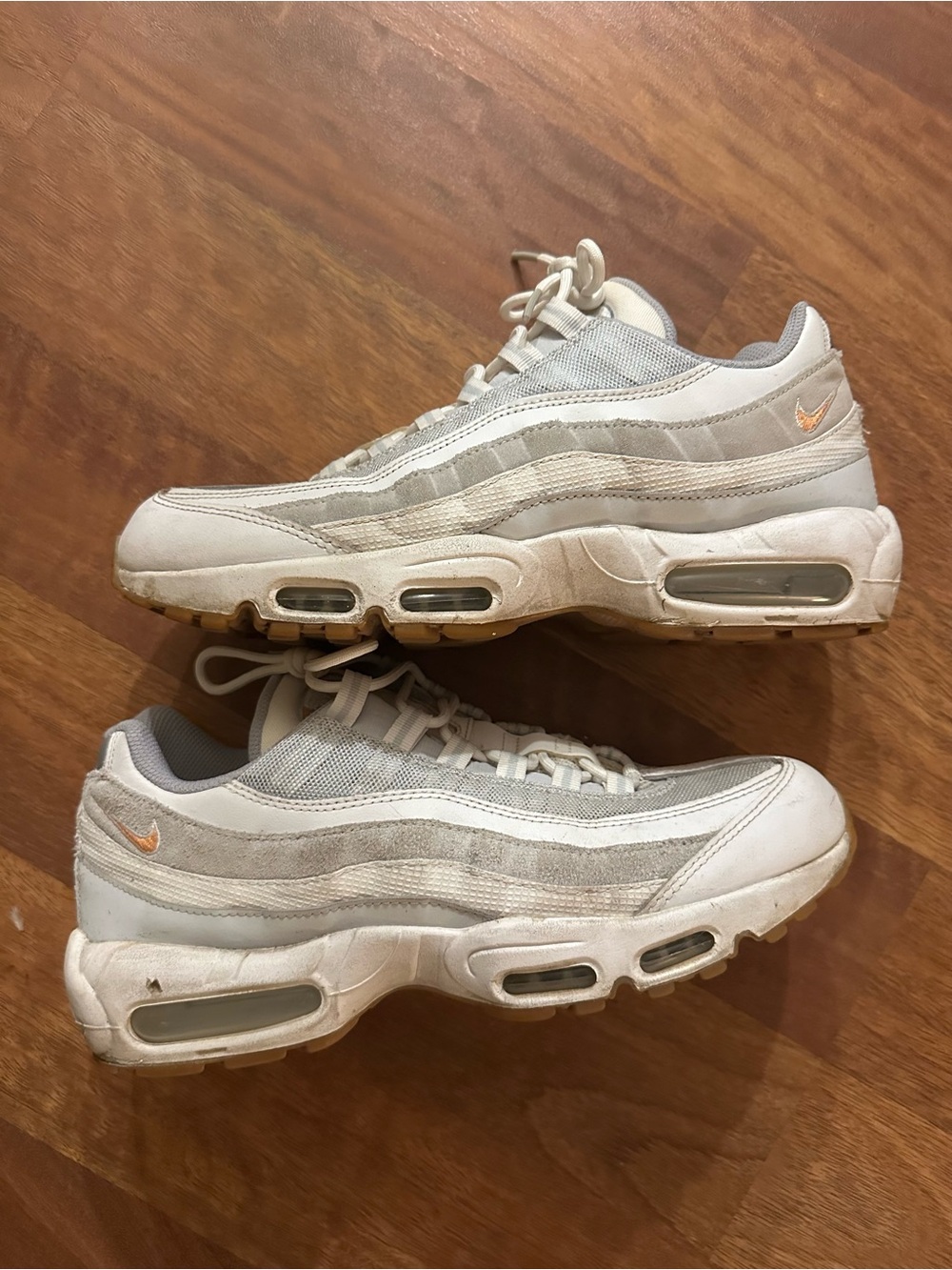 Nike Men’s Air Max 95 Sneakers — White with Light Gray and Peach Accents